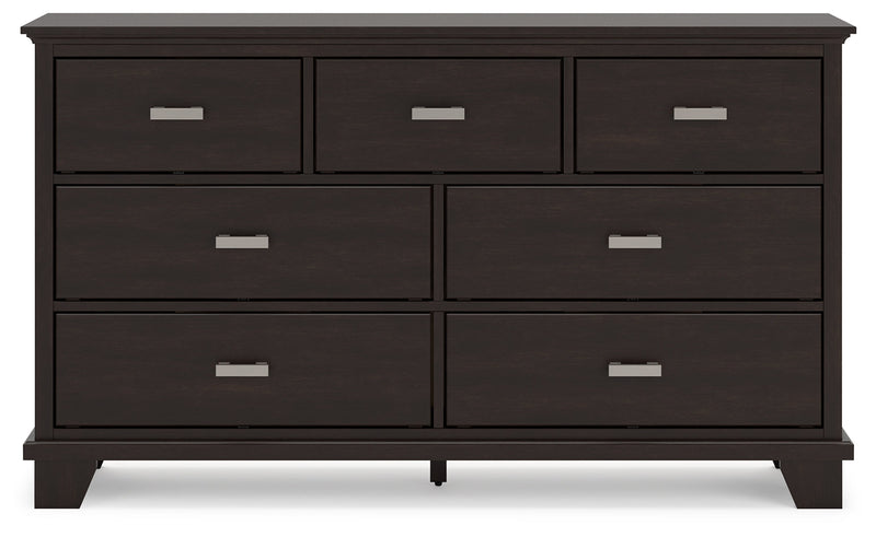 Covetown Queen Panel Bed with Dresser and 2 Nightstands in Dark Brown from Ashley - Lara Furniture