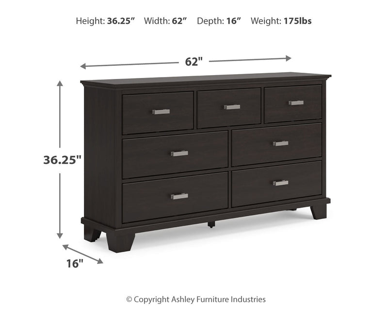 Covetown Queen Panel Bed with Dresser and 2 Nightstands in Dark Brown from Ashley - Lara Furniture