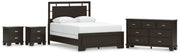 Covetown Queen Panel Bed with Dresser and 2 Nightstands in Dark Brown from Ashley - Lara Furniture