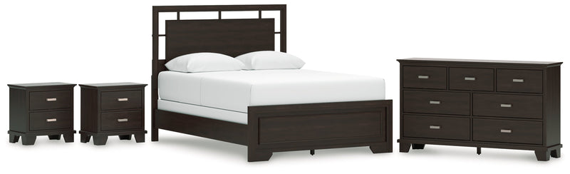 Covetown Queen Panel Bed with Dresser and 2 Nightstands in Dark Brown from Ashley - Lara Furniture