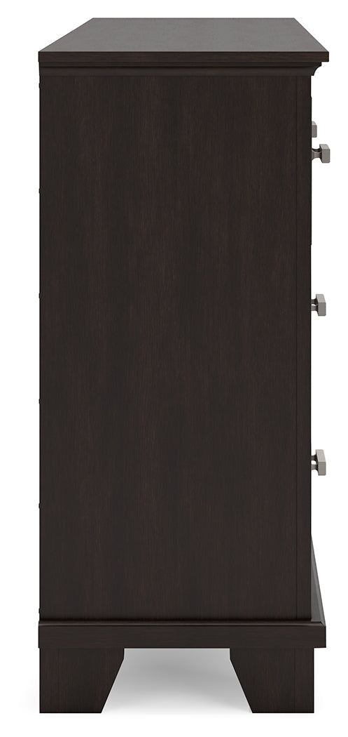 Covetown Queen Panel Bed with Dresser and 2 Nightstands in Dark Brown from Ashley - Lara Furniture