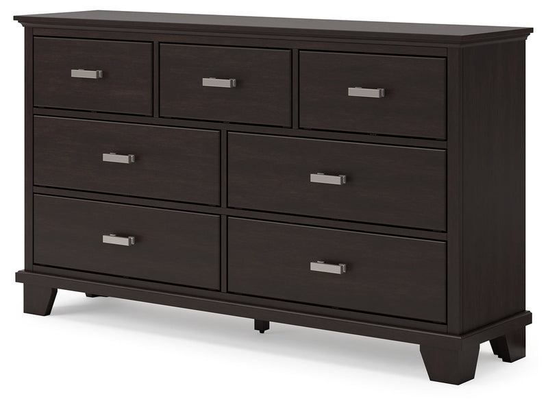 Covetown Queen Panel Bed with Dresser and 2 Nightstands in Dark Brown from Ashley - Lara Furniture