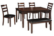 Coviar Brown Dining Table and Chairs with Bench (Set of 6) - Gate FurnitureDining Room Set