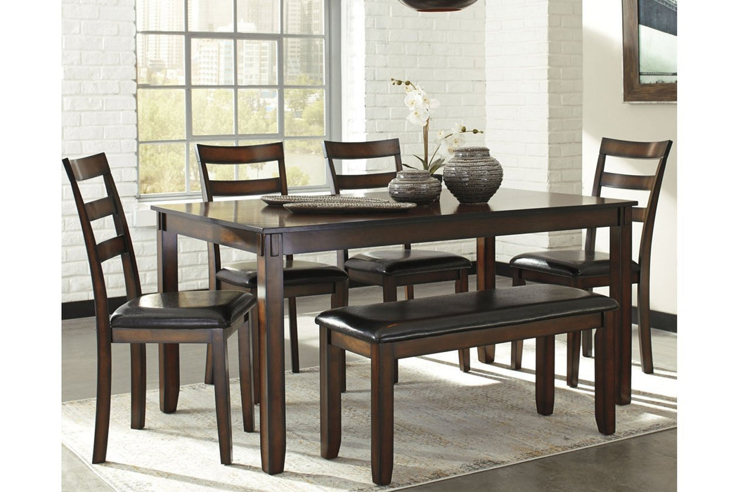 Coviar Brown Dining Table and Chairs with Bench (Set of 6) - Gate FurnitureDining Room Set