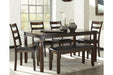 Coviar Brown Dining Table and Chairs with Bench (Set of 6) - Gate FurnitureDining Room Set