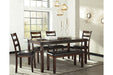 Coviar Brown Dining Table and Chairs with Bench (Set of 6) - Gate FurnitureDining Room Set