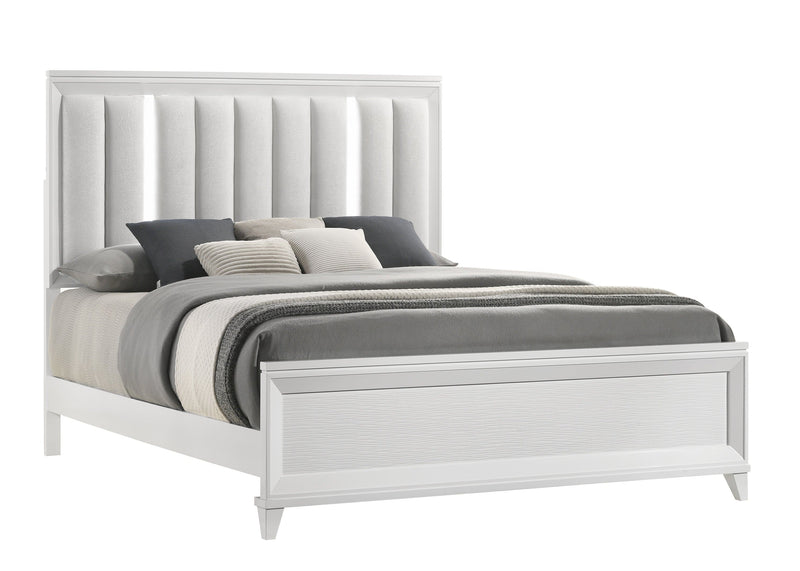 Cressida White King Upholstered LED Panel Bed - Lara FurnitureKing Bed
