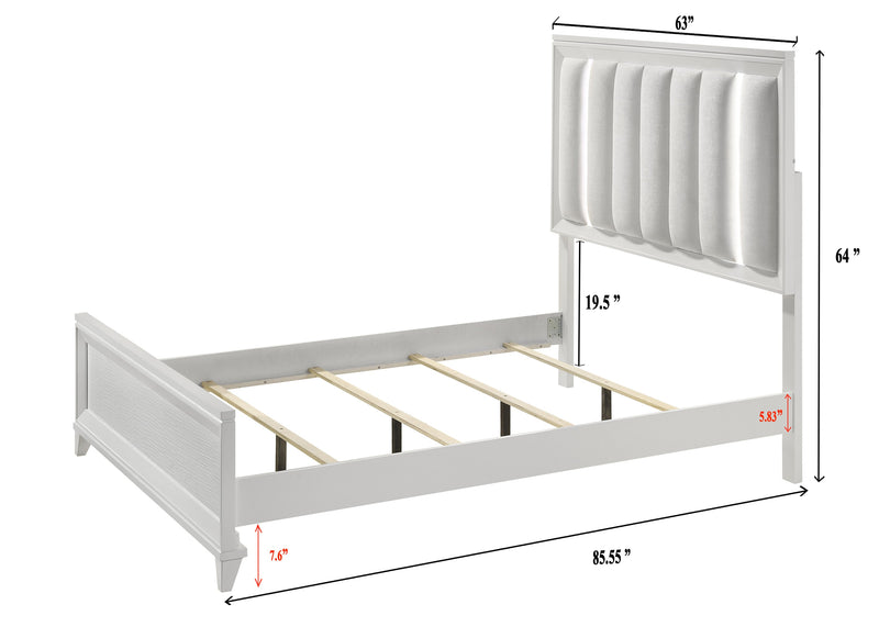 Cressida White Queen Upholstered LED Panel Bed - Lara FurnitureQueen Bed