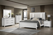 Cressida White Queen Upholstered LED Panel Bed - Lara FurnitureQueen Bed
