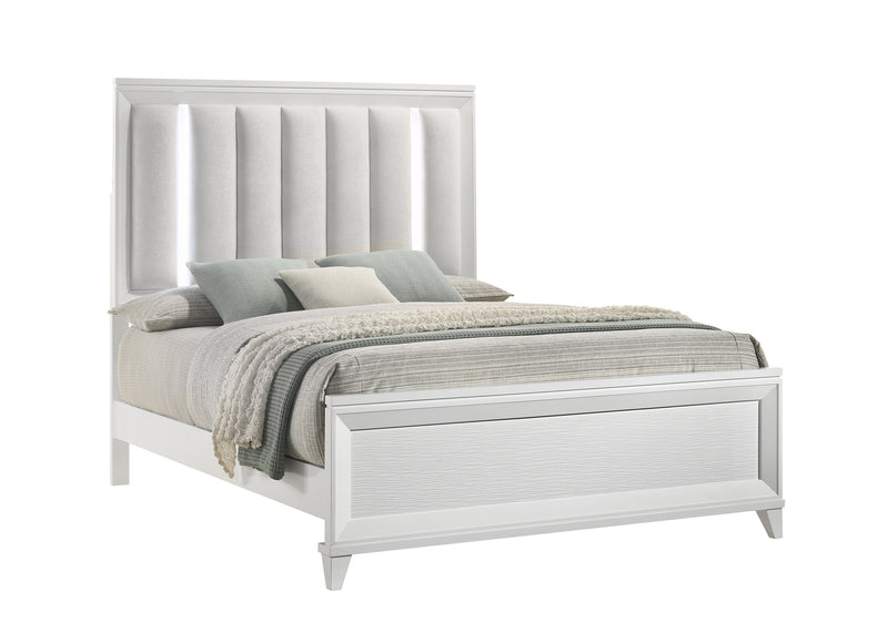 Cressida White Queen Upholstered LED Panel Bed - Lara FurnitureQueen Bed