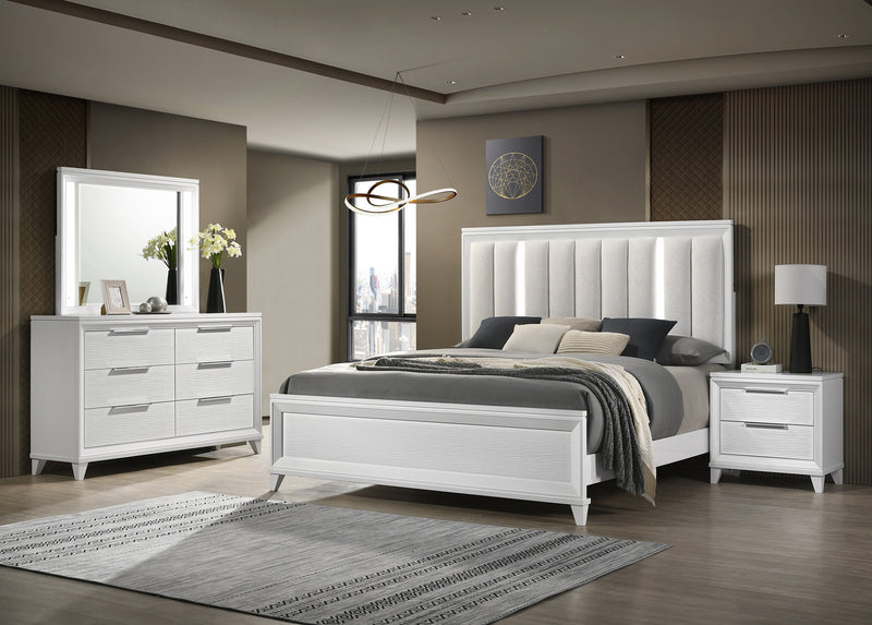 Cressida White Upholstered LED Panel Bedroom Set - Lara FurnitureBedroom Set