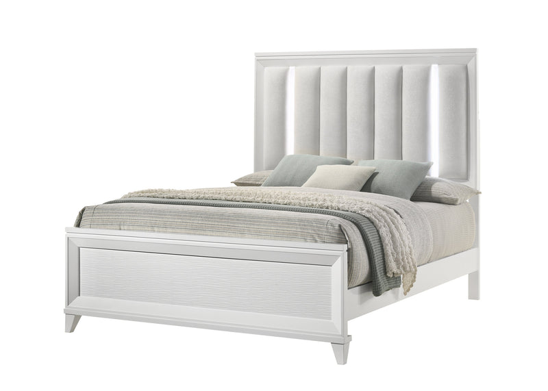Cressida White Upholstered LED Panel Bedroom Set - Lara FurnitureBedroom Set