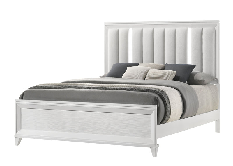 Cressida White Upholstered LED Panel Bedroom Set - Lara FurnitureBedroom Set