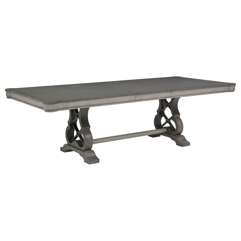 Cresswell 104-inch Double Pedestal Extension Dining Table Weathered Taupe - 107451