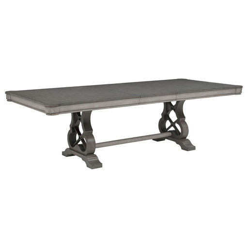 Cresswell 104-inch Double Pedestal Extension Dining Table Weathered Taupe - 107451