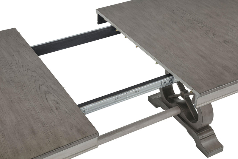 Cresswell 104-inch Double Pedestal Extension Dining Table Weathered Taupe - 107451