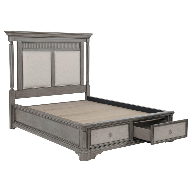 Cresswell Eastern King Upholstered Storage Platform Bed Weathered Taupe - 225140KE