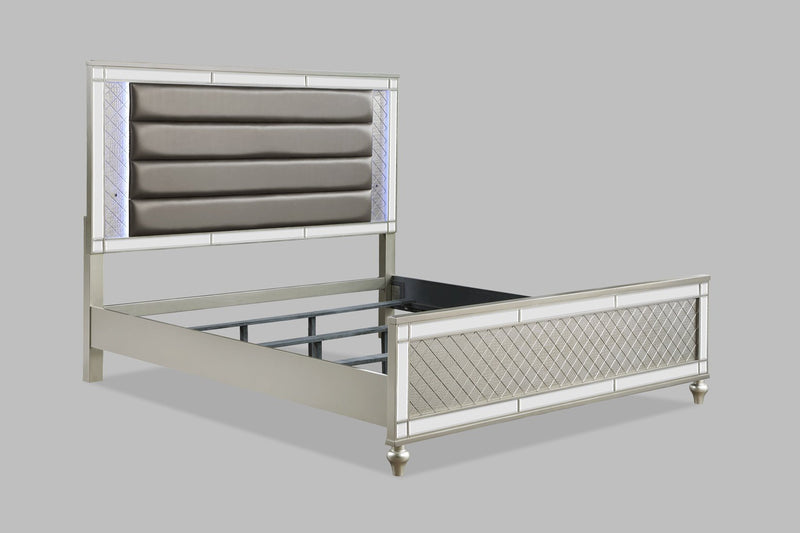 Cristian Champagne King LED Upholstered Panel Bed - Lara FurnitureKing Bed