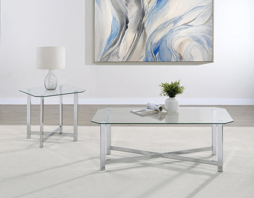 Cronin 2-piece Tempered Glass Top Coffee Table Set Chrome - 706568-S2