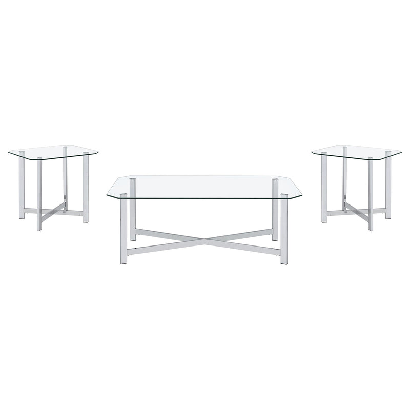 Cronin 3-piece Tempered Glass Top Coffee Table Set Chrome - 706568-S3