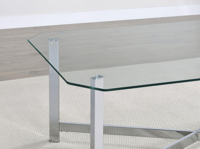 Cronin 3-piece Tempered Glass Top Coffee Table Set Chrome - 706568-S3