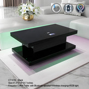 CT1016 BLACK 48X28X20 INCH COFFEE TABLE BLUETOOTH SPEAKER ,COLOR CHANGING LED AND WIRLESS CHARGER - 210000007831