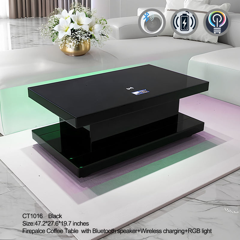 CT1016 BLACK 48X28X20 INCH COFFEE TABLE BLUETOOTH SPEAKER ,COLOR CHANGING LED AND WIRLESS CHARGER - 210000007831