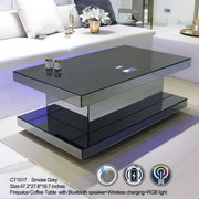 CT1017 GREY 48X28X20 INCH COFFEE TABLE BLUETOOTH SPEAKER ,COLOR CHANGING LED AND WIRLESS CHARGER - 210000007833