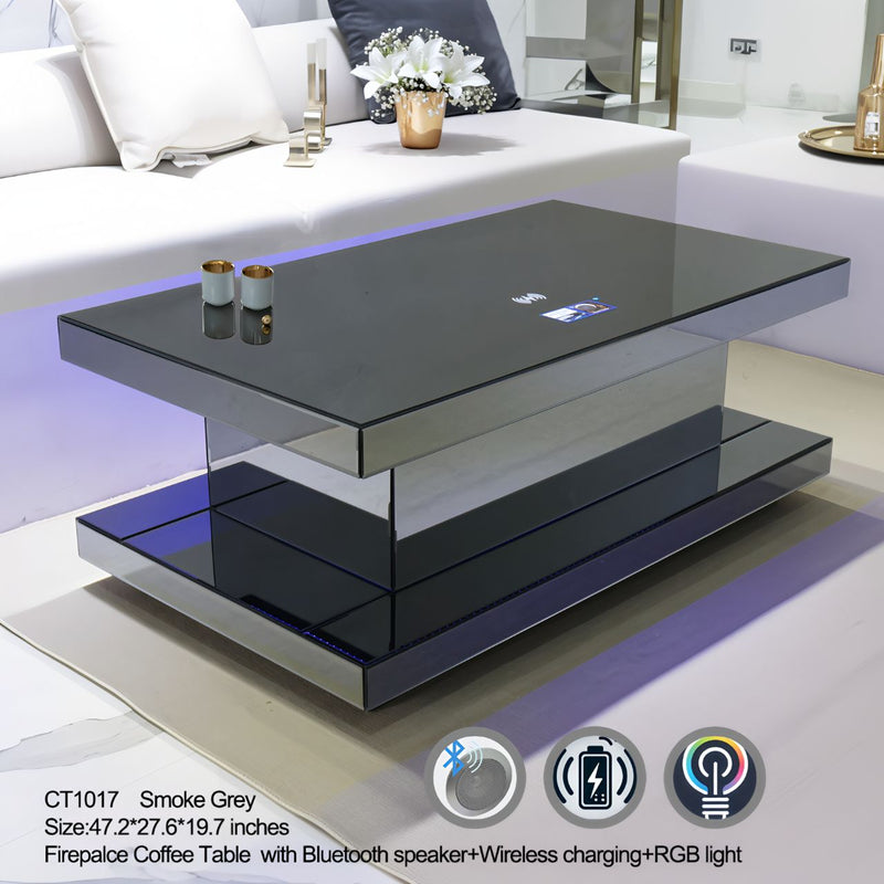 CT1017 GREY 48X28X20 INCH COFFEE TABLE BLUETOOTH SPEAKER ,COLOR CHANGING LED AND WIRLESS CHARGER - 210000007833