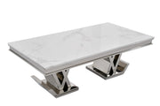 CT2000C 52 X 28 X 17.2  - SILVER STAINLESS STEEL + MARBLE  COFFEE TABLE - 210000007507