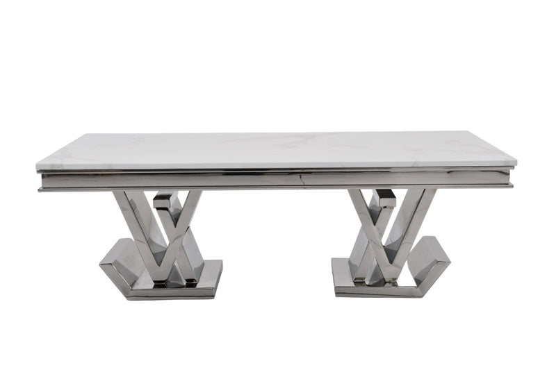 CT2000C 52 X 28 X 17.2  - SILVER STAINLESS STEEL + MARBLE  COFFEE TABLE - 210000007507