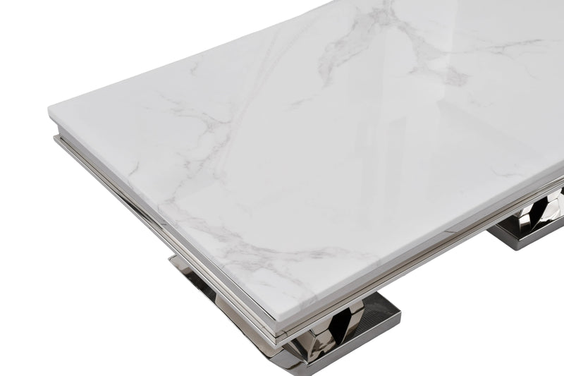 CT2000C 52 X 28 X 17.2  - SILVER STAINLESS STEEL + MARBLE  COFFEE TABLE - 210000007507