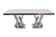CT2000C 52 X 28 X 17.2  - SILVER STAINLESS STEEL + MARBLE  COFFEE TABLE - 210000007507