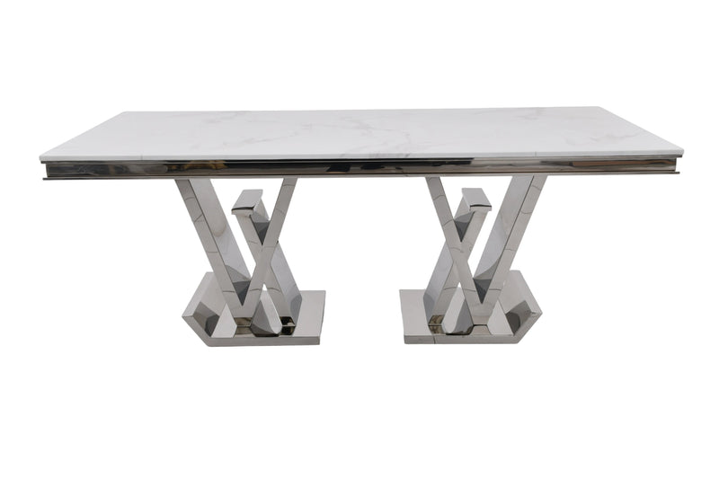 CT2000C 52 X 28 X 17.2  - SILVER STAINLESS STEEL + MARBLE  COFFEE TABLE - 210000007507