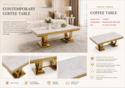 CT2001G 52 X 28 X 17.2 - GOLD STAINLESS STEEL + MARBLE  COFFEE TABLE - 210000007467