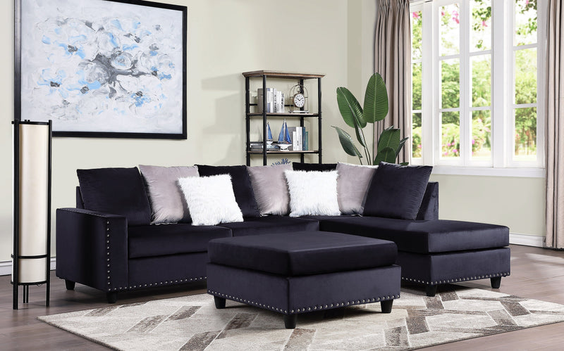 Cyndia Black Velvet Reversible Sectional - Lara FurnitureSectional