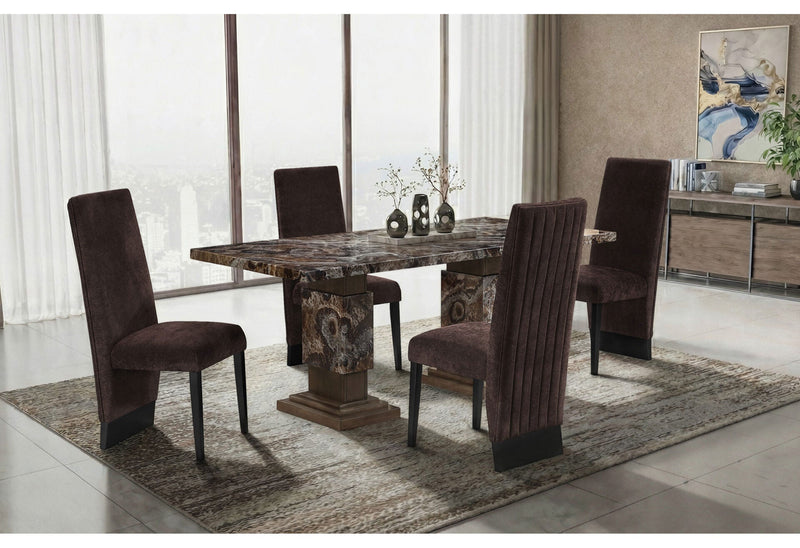 D12 Brown Dining Table With 6 D12 Brown Dining Chairs - D12DT-BRWN+D12DC-BRWN 7 PC