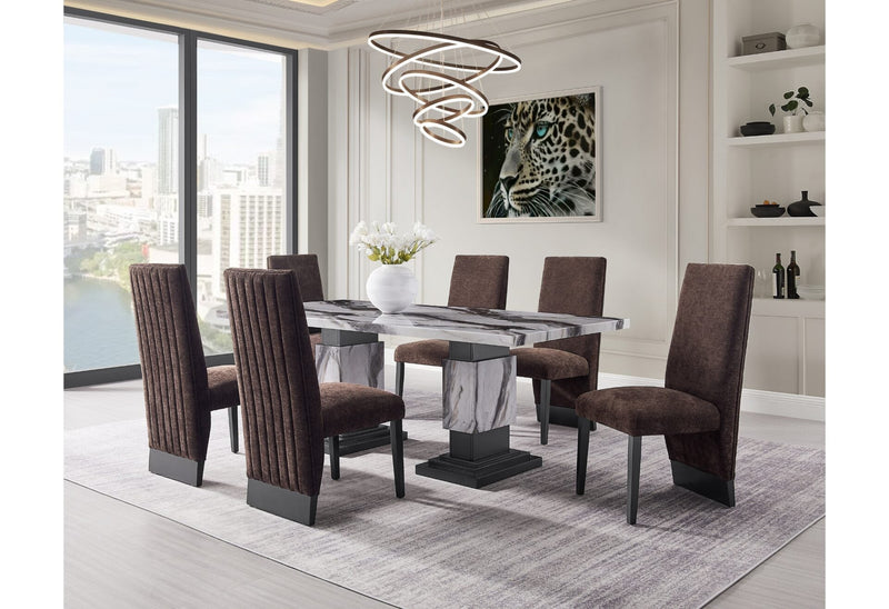 D12 Dining Table And 6 D12 Brown Dining Chairs - D12DT+D12DC-BRN 7PC