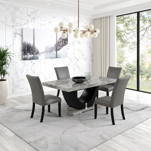[D210-5PC-Set] Vivian - 5PC Dining Set, MDF/ SOLID RUBBER WOOD/ PU, Gray / Black Each - D210-5PC-Set