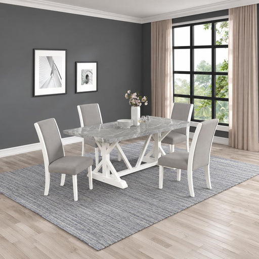 [D211-5PC-Set] Sarah - 5PC Dining Set, MDF/ SOLID WOOD/ FABRIC, Gray / White With : N/A Each - D211-5PC-Set