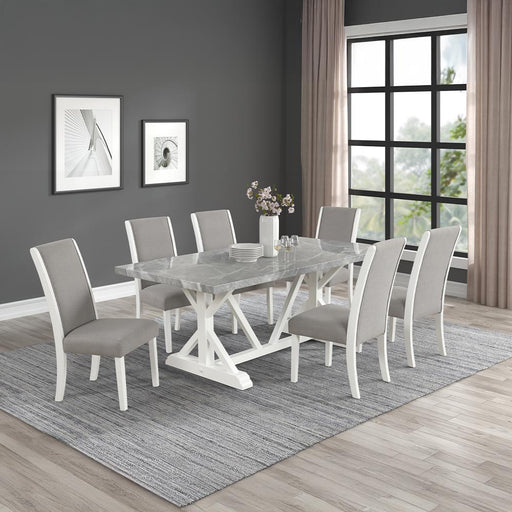 [D211-7PC-Set] Sarah - 7PC Dining Set, MDF/ SOLID WOOD/ FABRIC, Gray / White With : N/A Each - D211-7PC-Set