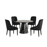 [D217-5PC-Set-Black & Black] Eva - 5PC Dining Set (Black & Black), MDF/ SOLID RUBER WOOD / VELVET, Black / Black Each - D217-5PC-Set-Black & Black