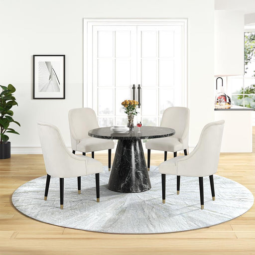 [D217-5PC-Set-Black & Cream] Eva - 5PC Dining Set (Black & Cream), MDF/ SOLID RUBER WOOD / VELVET, Black / Cream Each - D217-5PC-Set-Black & Cream