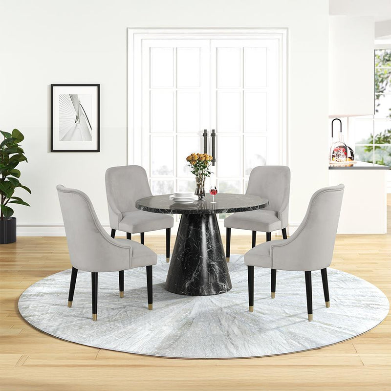[D217-5PC-Set-Black & Gray] Eva - 5PC Dining Set (Black & Gray), MDF/ SOLID RUBER WOOD / VELVET, Black / Gray Each - D217-5PC-Set-Black & Gray