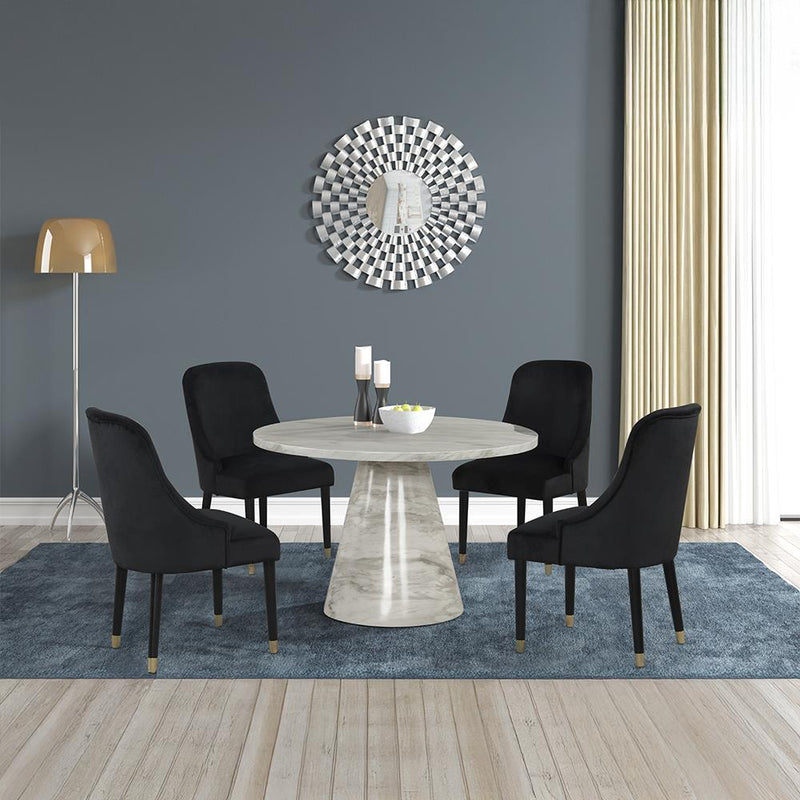 [D218-5PC-Set-White & Black] Eva - 5PC Dining Set (White & Black), MDF/ SOLID RUBER WOOD / VELVET, White / Black Each - D218-5PC-Set-White & Black