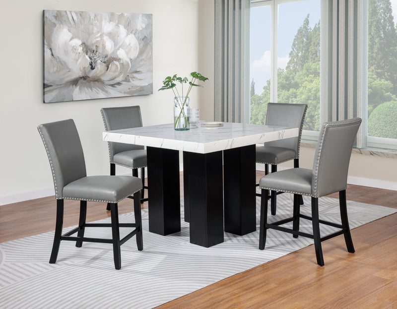 D256 - Blaze Grey 5PC (Table & 4 Grey PU Chairs) - D256-Grey-5PC