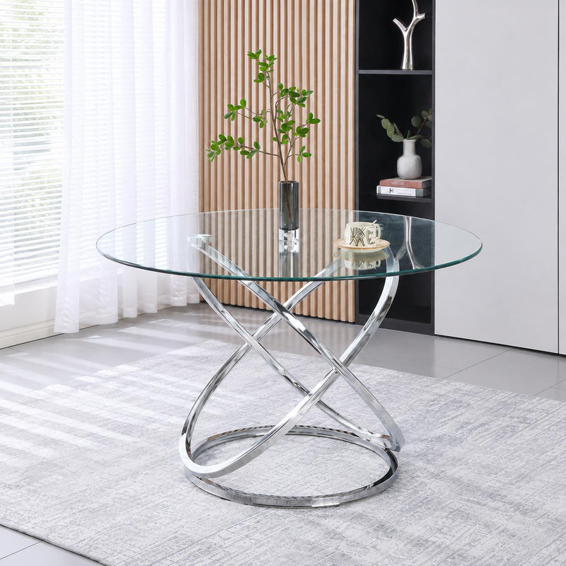 [D305-Table] Helix - Dining Table (Chrome), Metal, Glass, Chrome Each - D305-Table
