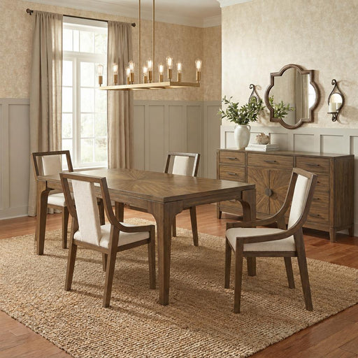 [D324-5PC-Set] Langford - 5PC Dining Set, Solid Rubber Wood, MDF, Acaica Veneer, Plywood, Fabric, Brown Each - D324-5PC-Set