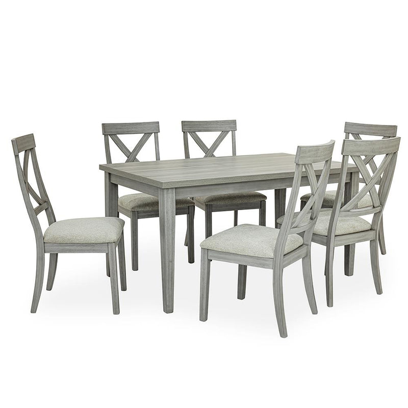 [D328-7PC-Set] Miral - 7PC Dining Set, MDF, Melamin, Rubber Wood, Fabric, Gray Each - D328-7PC-Set