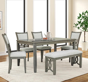 [D334-6PC-Set] Sabrinal - 6PC Dining Set , Rubber wood, FABRIC, Gray Each - D334-6PC-Set
